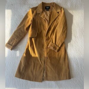 Coffee Shop Camel Corduroy Button-Up Trench Coat